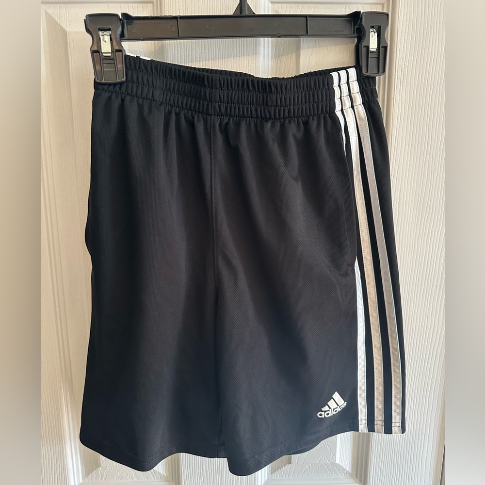 NWOT Adidas Boys Black Mesh Shorts with White Stripes size M